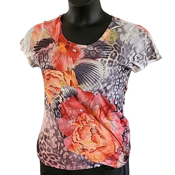 Style & Co Women’s Petite Short Sleeve Floral Animal Print Tee Shirt -Size Large - Picture 3 of 6